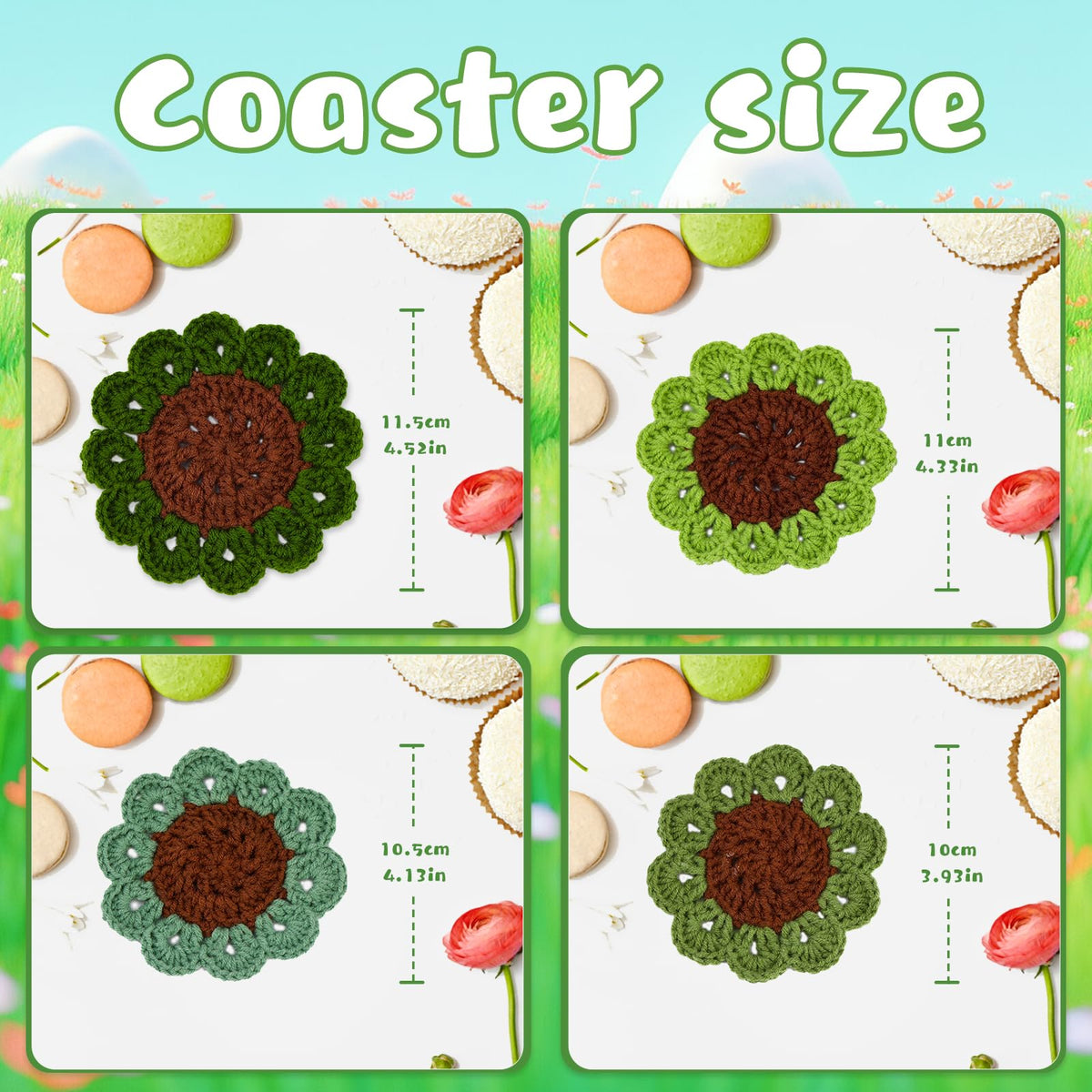 LUNARM Crochet Kit for Beginners, Crochet Start Kit Green Plant Coasters with Step-by-Step Video Tutorials, Easy-to-Learn Knitting with Hook and Yarn, Beginner-Friendly