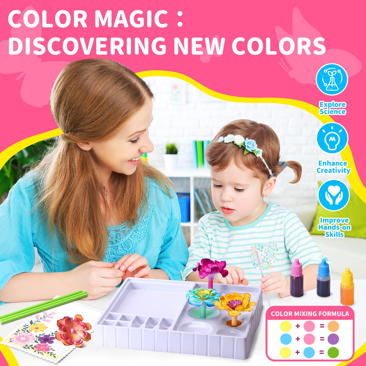 whatstem Creative Color-Changing Paper Flower Kit for Kids – DIY Flower Marking Kit Toys, Art & Science Craft Gift for Ages 6 7 8 9 10 11 12