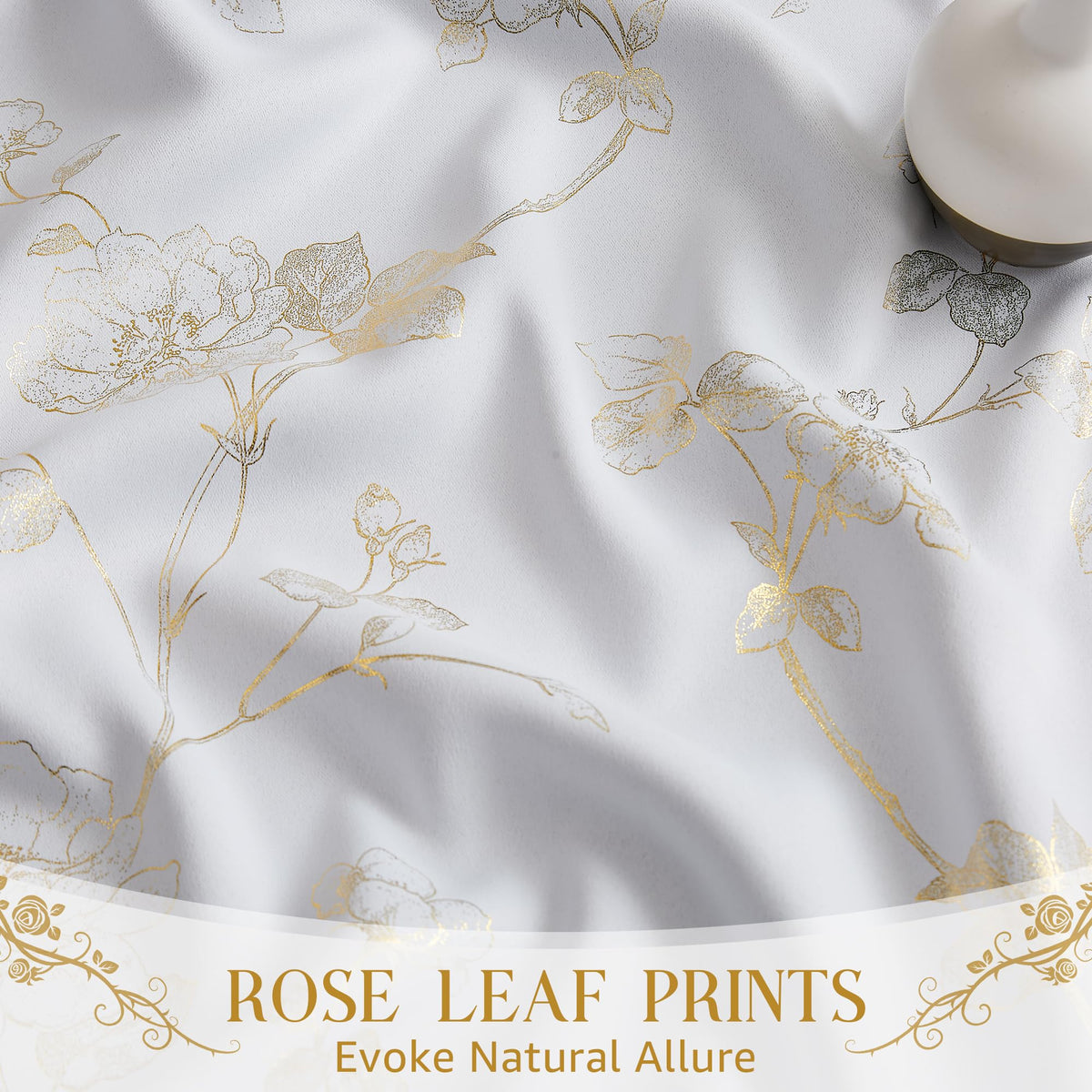 Ronaldecor Floral Full Blackout Window Curtains 84 Inches Long for Bedroom White Gold Rose Drapes Room Darkening Thermal Insulated Noise Reduction Grommet Window Treatments Sets, 52" W, 2 Panels