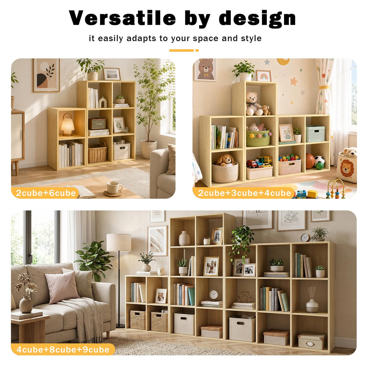 Endearing Limons【2026 Wooden 3 Cube Shelf Storage Organizer with Anti-Tipping Kits + Reversible Open Back Solid Panel Bookcase (11 x 11 Unit Cell White)