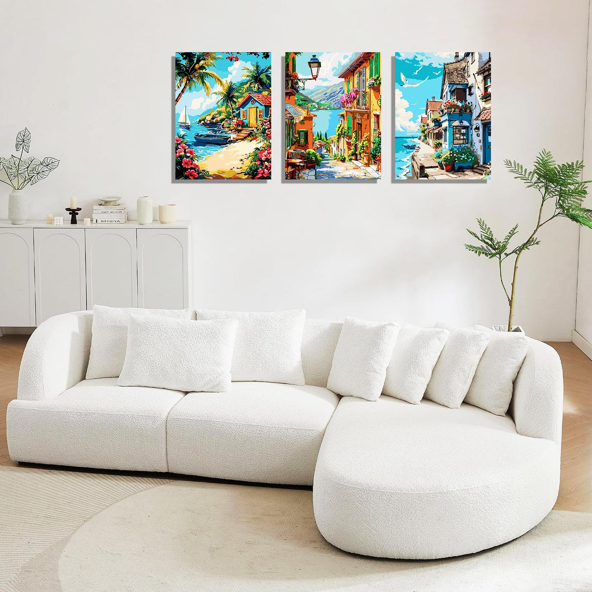 6 Pack DIY Paint by Number Kit for Adults - Mediterranean Coastal Scenery Oil Painting Set, 12x16 Inch Canvas (No Frame), 18 Vivid Acrylic Paints - Stress Relief Art Craft for Home Decor & Gifts