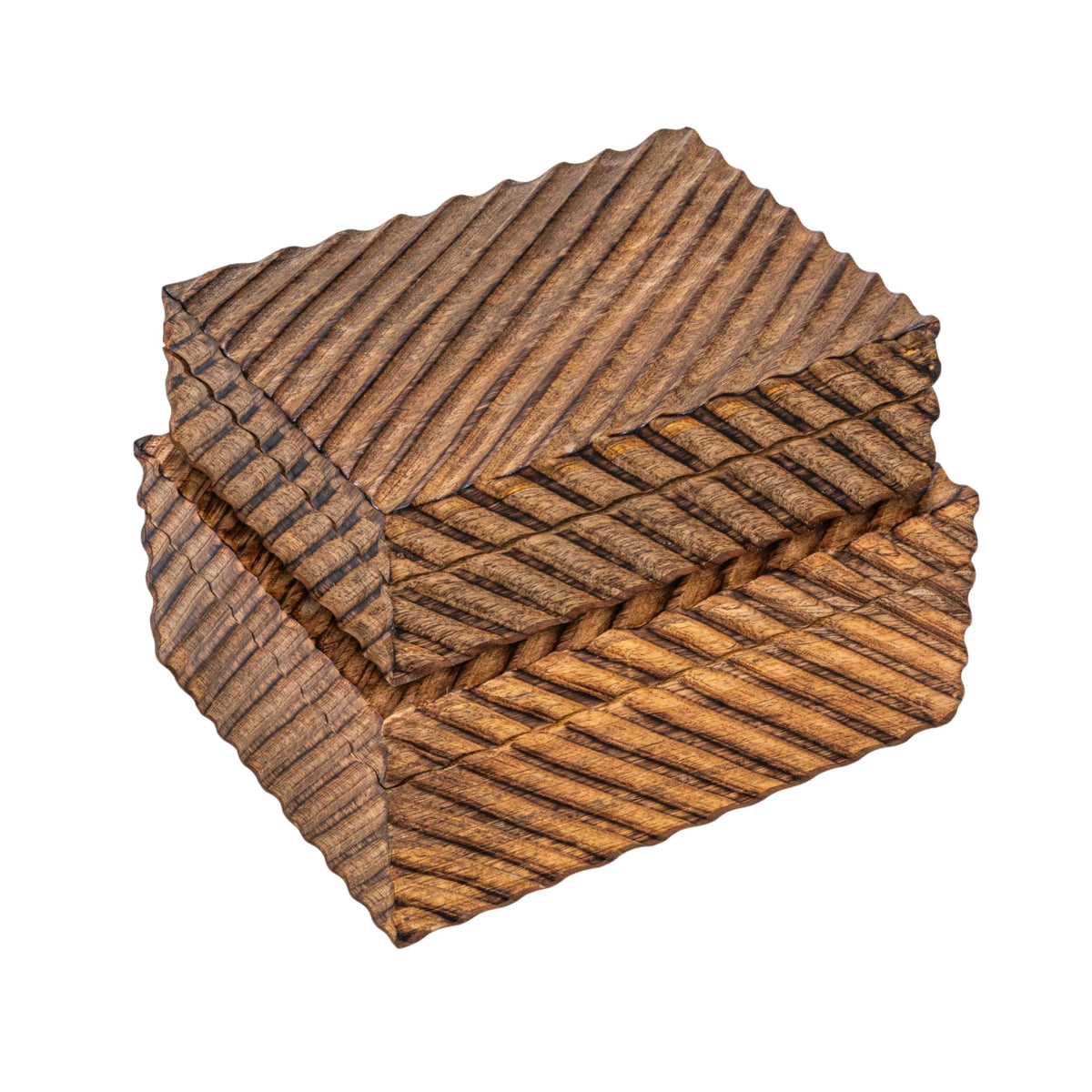 Creative Co-Op Hand-Carved Mango Wood Nesting Boxes with Burnt Finish, Grey, Set of 2