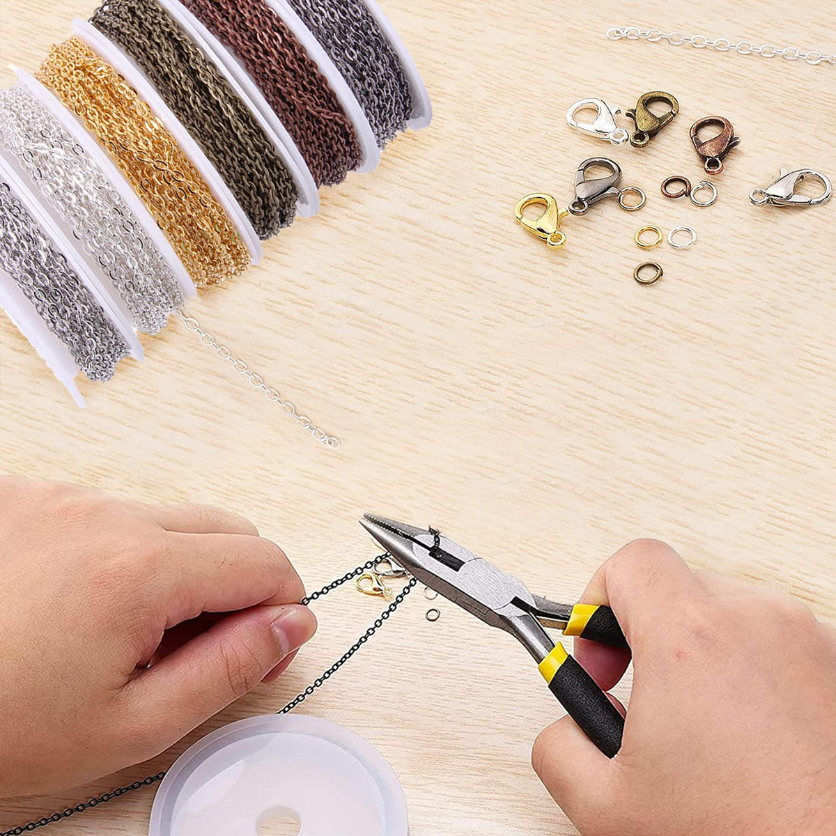 Jishi Chains Jewelry Making Supplies, 60ft Cable Link Chains for Making Jewelry Necklace Earring Bracelet Findings DIY Craft Kit for Adults, 6-Color 2mm Gold Silver Copper Plated Metal Link Rolls Bulk
