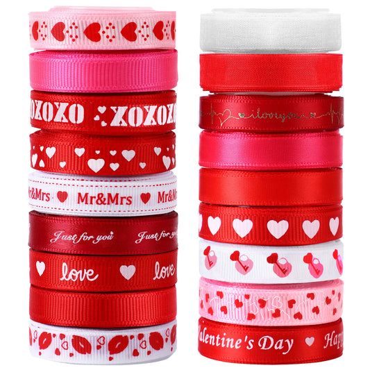 SANNIX 18 Rolls 90 Yards Valentine’s Day Ribbons Printed Grosgrain Satin Ribbons 3/8″ Wide DIY Craft Fabric for Valentines Wedding Anniversary Decorations Gift Wrapping