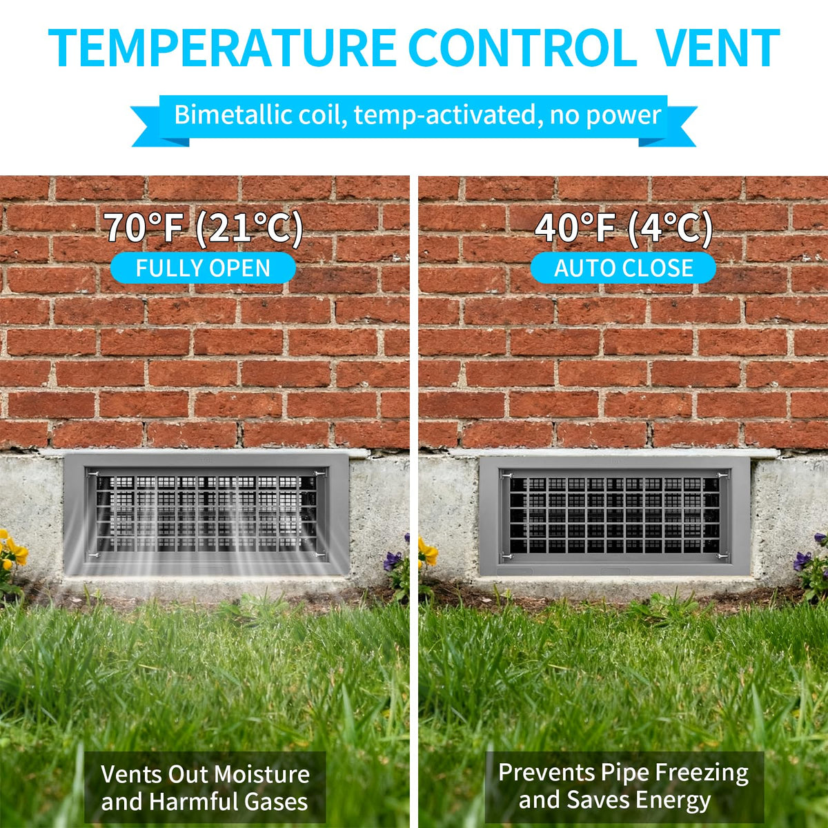 ZXQDRE Foundation Vent for Crawl Space Automatic, 8x16 Inch Auto Open/Close Foundation Vent Cover for Freeze Protection & Energy Saving | Easy Install Crawlspace Vents Replacement (Gray, 6 Pack)