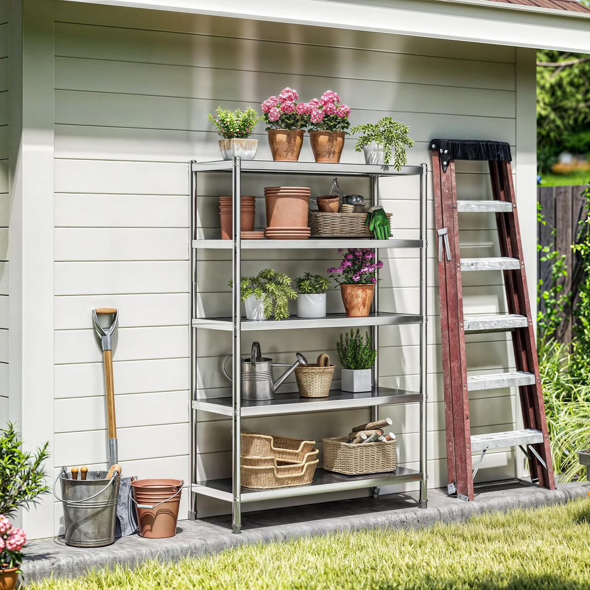 YITAHOME 5 Tier Stainless Steel Shelves 48x18x72in, NSF Metal Adjustable Shelves Unit for Kitchen, Commercial Office, Garage, Warehouse Storage, 330lb Capacity per Shelf
