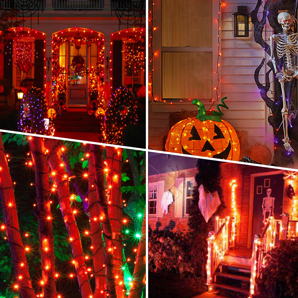 Weillsnow Orange Halloween Lights, 66FT Plug-in Waterproof String Lights, 8 Modes with Memory for Indoor/Outdoor Garden Decorations
