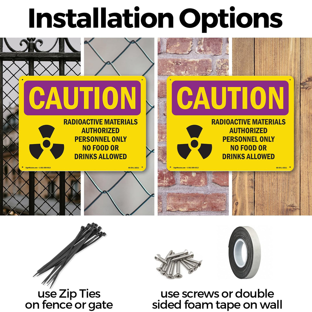 Radioactive Materials Authorized With Symbol OSHA Caution Radiation Aluminum Sign 24 Inch x 18 Inch - 10 Pack