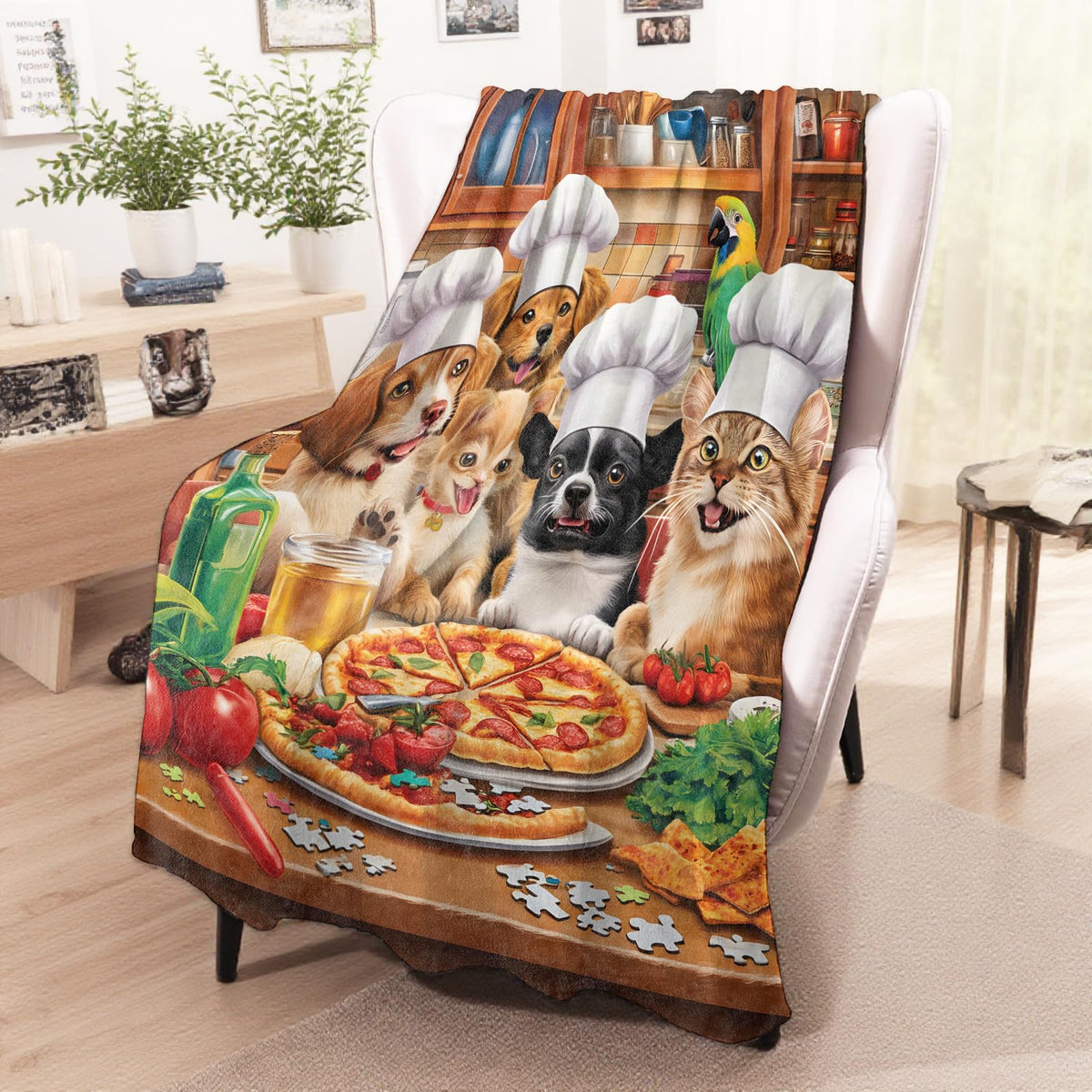 wyxdwh Chef Dog and Cat Blanket, Cozy Flannel Cute Pets Throw Blanket for Couch Outdoor, Plush Soft Lightweight Travel Kitchen Scene Blankets for Bed Decor and Gifts, for Women Boys Girls Kids 50"x60"