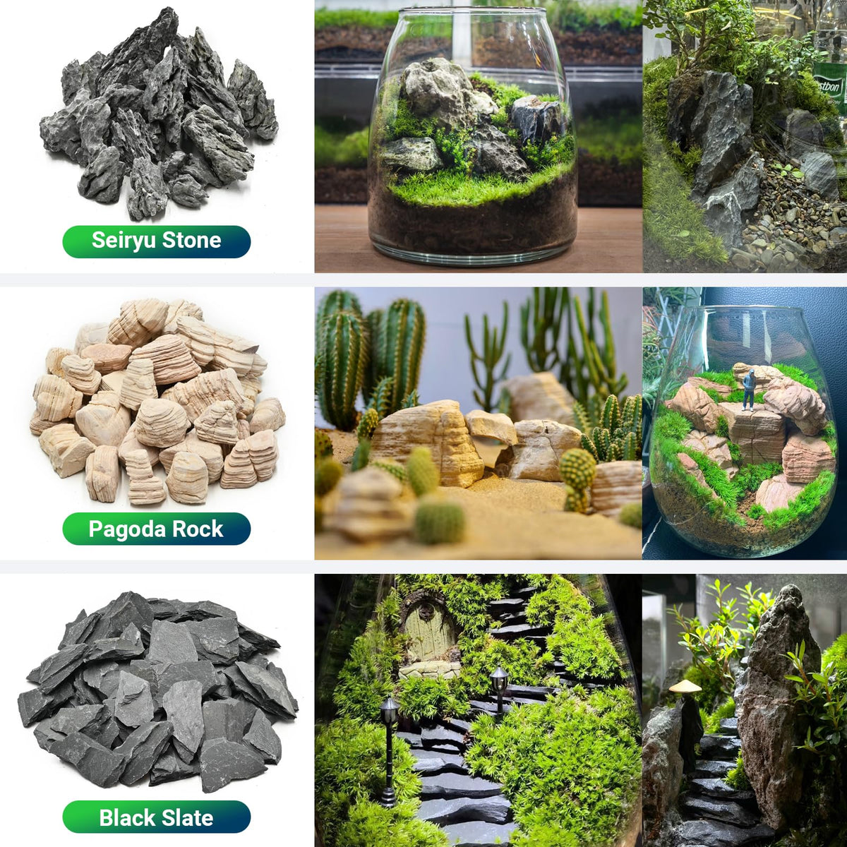 KINGRUI Natural Rocks Pagoda Stones 1-2.5 Inches Decorative Stones for Fairy Gardens,Miniature Landscaping,Bonsai,DIY Crafts,Aquariums & Reptile Terrariums-1lb