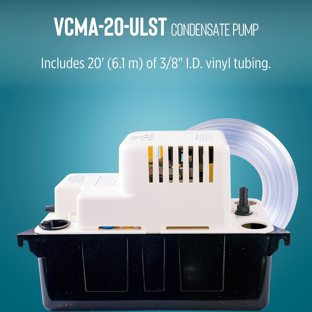 Little Giant VCMA-20ULST 230 Volt, 80 GPH, 1/30 HP Automatic Condensate Removal Pump for HVAC/Refrigeration Systems/Dehumidifiers with Overflow Detection Switch and 20-Foot Tubing, White/Black, 554461