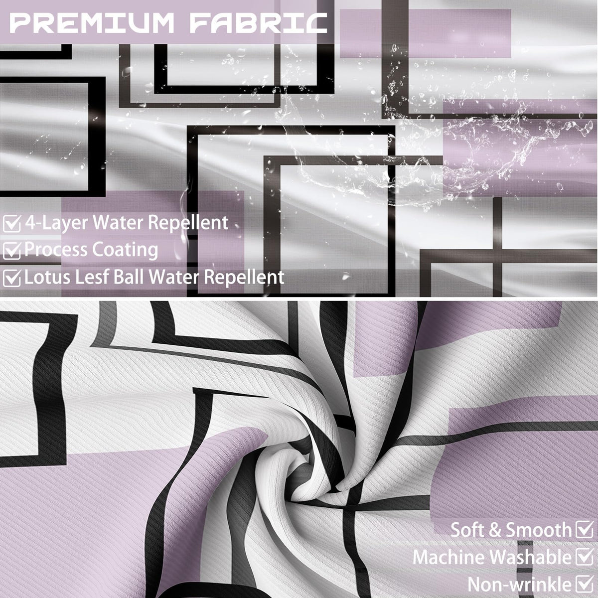 Yieldeer Geometric Shower Curtain, Light Purple, 70 x 72 Inch