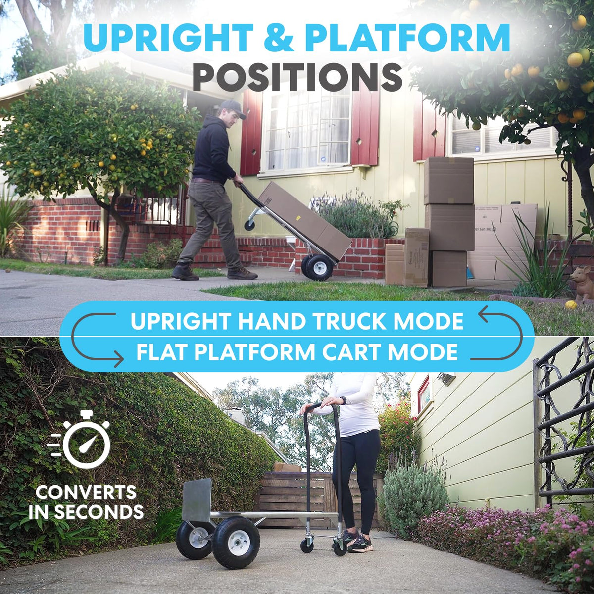 SIMPLI-Magic 2-in-1 Convertible Hand Truck & Dolly - 800 lb Capacity Heavy Duty Folding Platform Cart with Rubber Wheels for Moving Boxes, Furniture & Appliances
