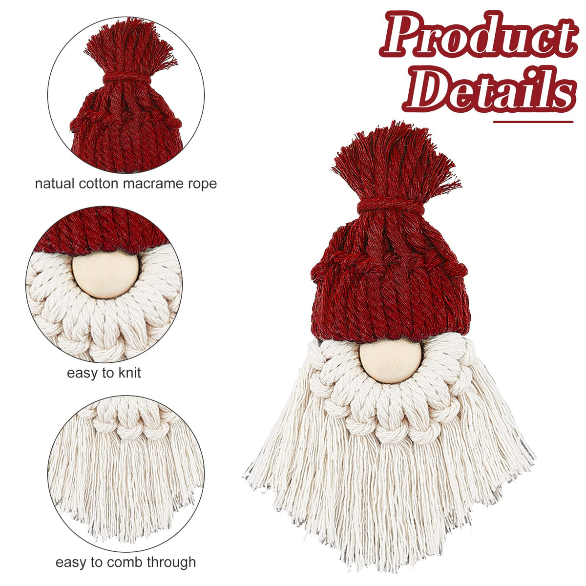 FREEBLOSS 6 Set DIY Macrame Christmas Gnomes Santa Claus Kit DIY Macrame Santa Claus for Christmas Tree Decor Christmas Tree Hanging Gnomes Santa Elf Instructions Included Holiday Decor