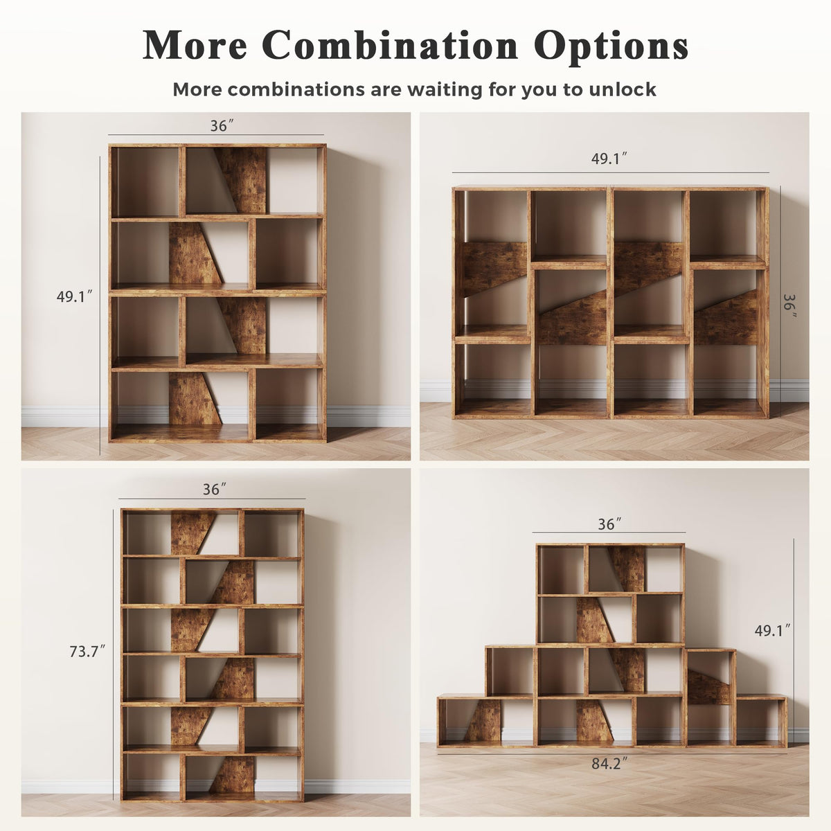 MapleGrace 6 Cube Storage Organizer, Wooden Storage Shelves Bookcase with Back Panels, Stackable Display Bookshelf for Living Room, Bedroom, Study, Hallway, Rustic Brown