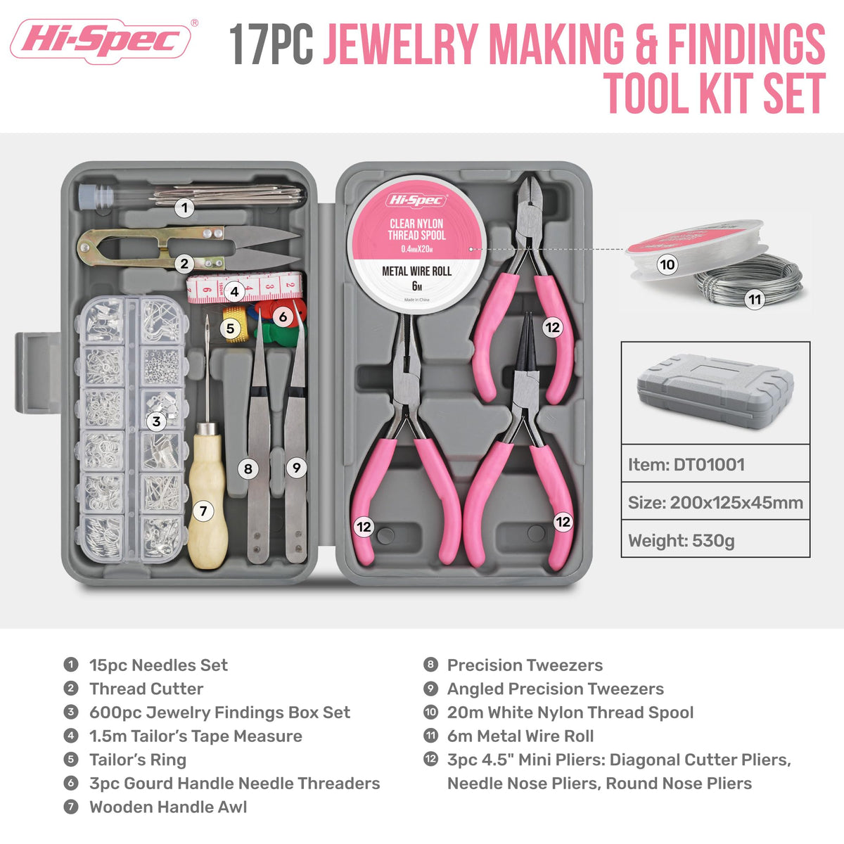 Hi-Spec Jewelry Making Supplies Kit for Adults with Findings Accessories Box Set. Pliers & Wires for Handmade Bracelets, Necklaces, Earrings and Charms Arts & Crafts