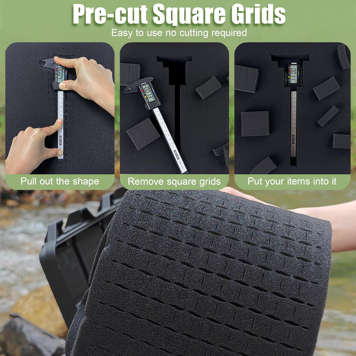 4 Pack Gun Case Foams-16 x 12 x 2 Inch Pick and Pluck Shadow Packing Foam Sheets for Craft, Black Polyurethane Toolbox Carry Case Foam Inserts, Closed Cell Foam for Gun Cases Padding Storage Organizer
