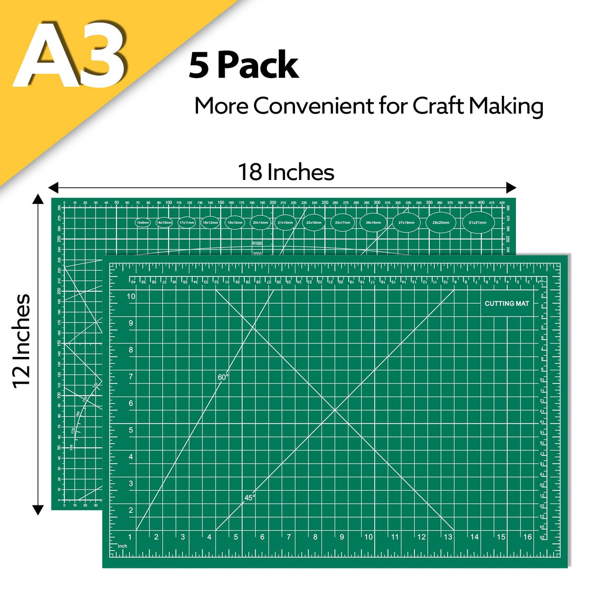 5 Packs Self Healing Cutting Mat 12" x 18" Rotary Cutting Sewing Mat A3, 5-Ply Cutting Board for Fabric Crafting Sewing Scrapbooking Quilting and Precision Cutting