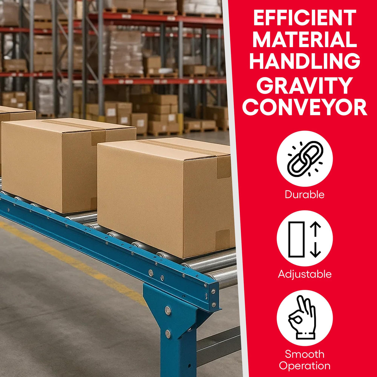 Ultimation Gravity Conveyor Roller Table Set 18" Wide x 5' Long with 1.9" Steel Rollers, Outfeed Support System for Saw Stand, Workshop or Unload Station, Adjustable Legs, Material Handling