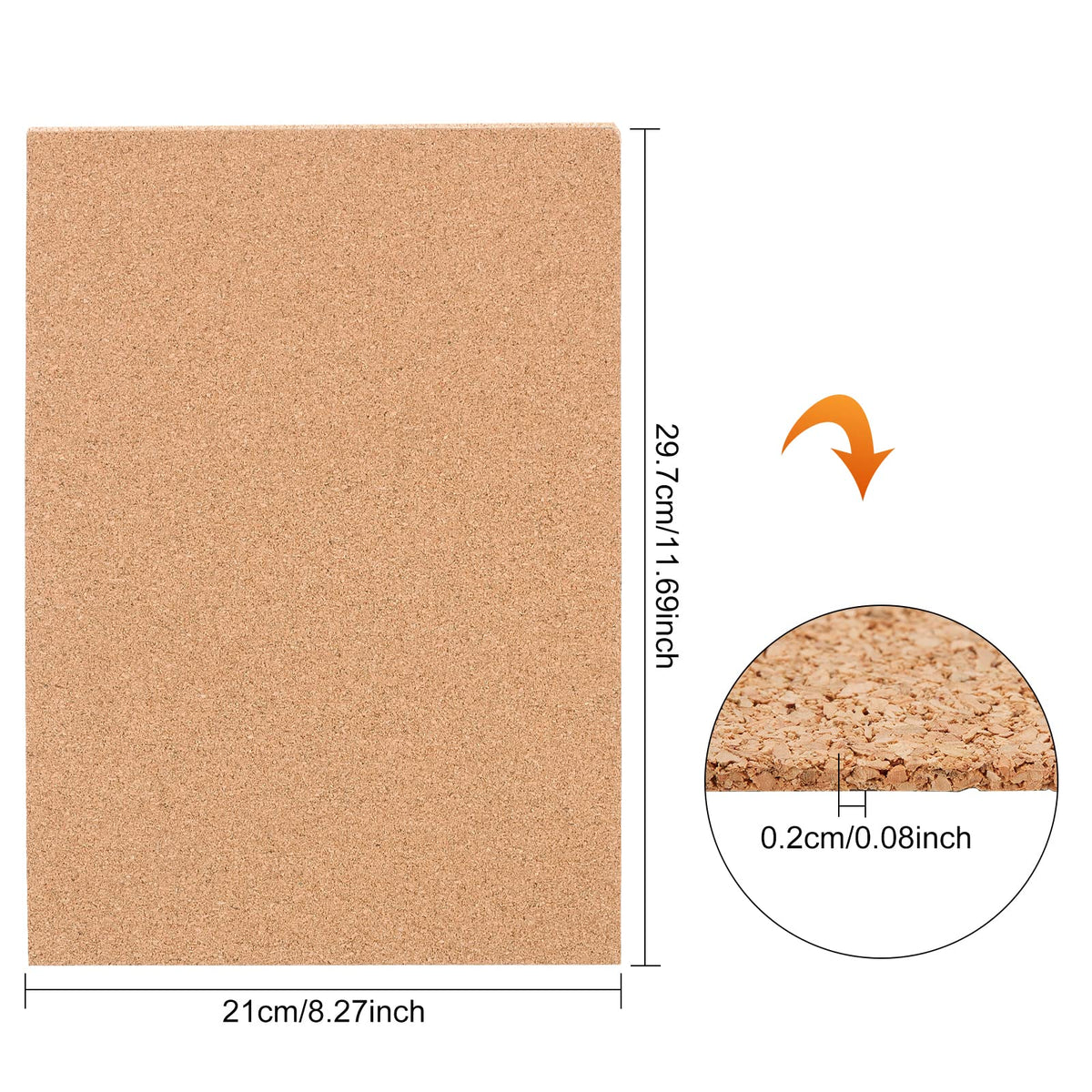 BENECREAT 10-Pack A4 Cork Sheets (2mm Thick) - Rectangle DIY Tiles for Coasters, Wall Art, Bulletin Boards (11.6x8.2)