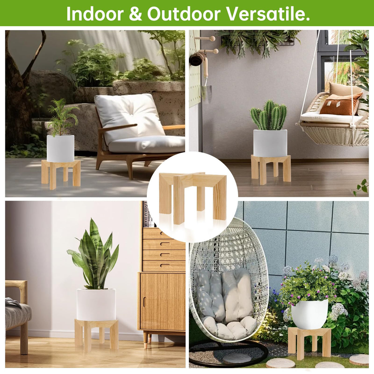 2 Pack Wood Plant Stand Indoor Holders for Plants, Sturdy Flower Pot Stands Plants Shelf, Wooden Stool for Patio Plant Stand, Fit 5-18 Inch Variety Flower Pots, Easily Assemble (2 Pack-White)
