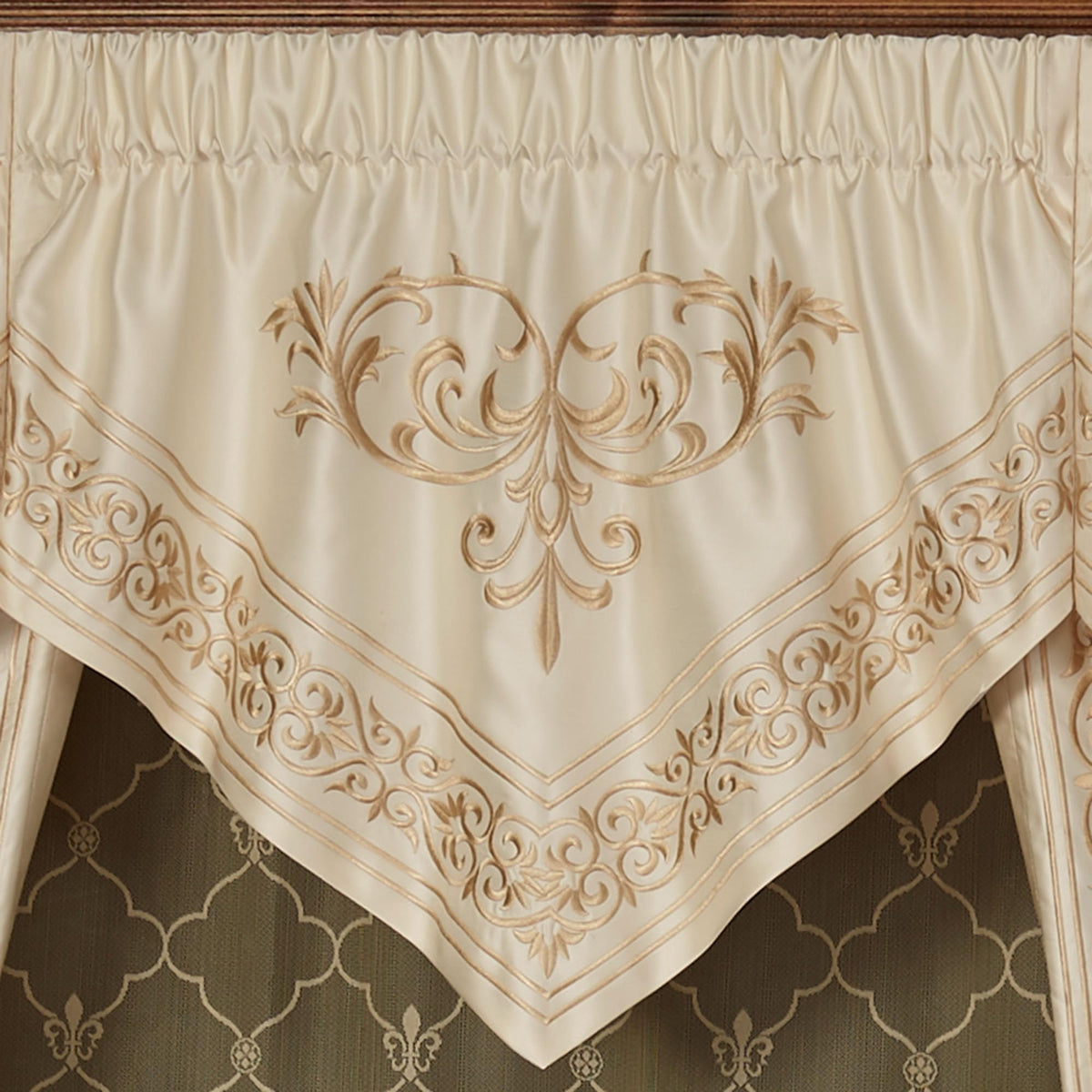 Touch of Class Versailles Window Ascot Valances & 96L Curtains, Pearl