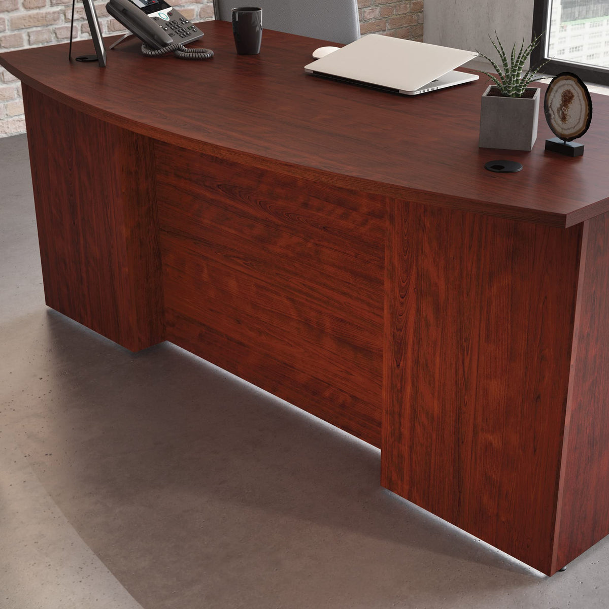 OfficeWorks by Sauder Affirm 72" Bowfront Commercial Exec Desk, Classic Cherry Finish