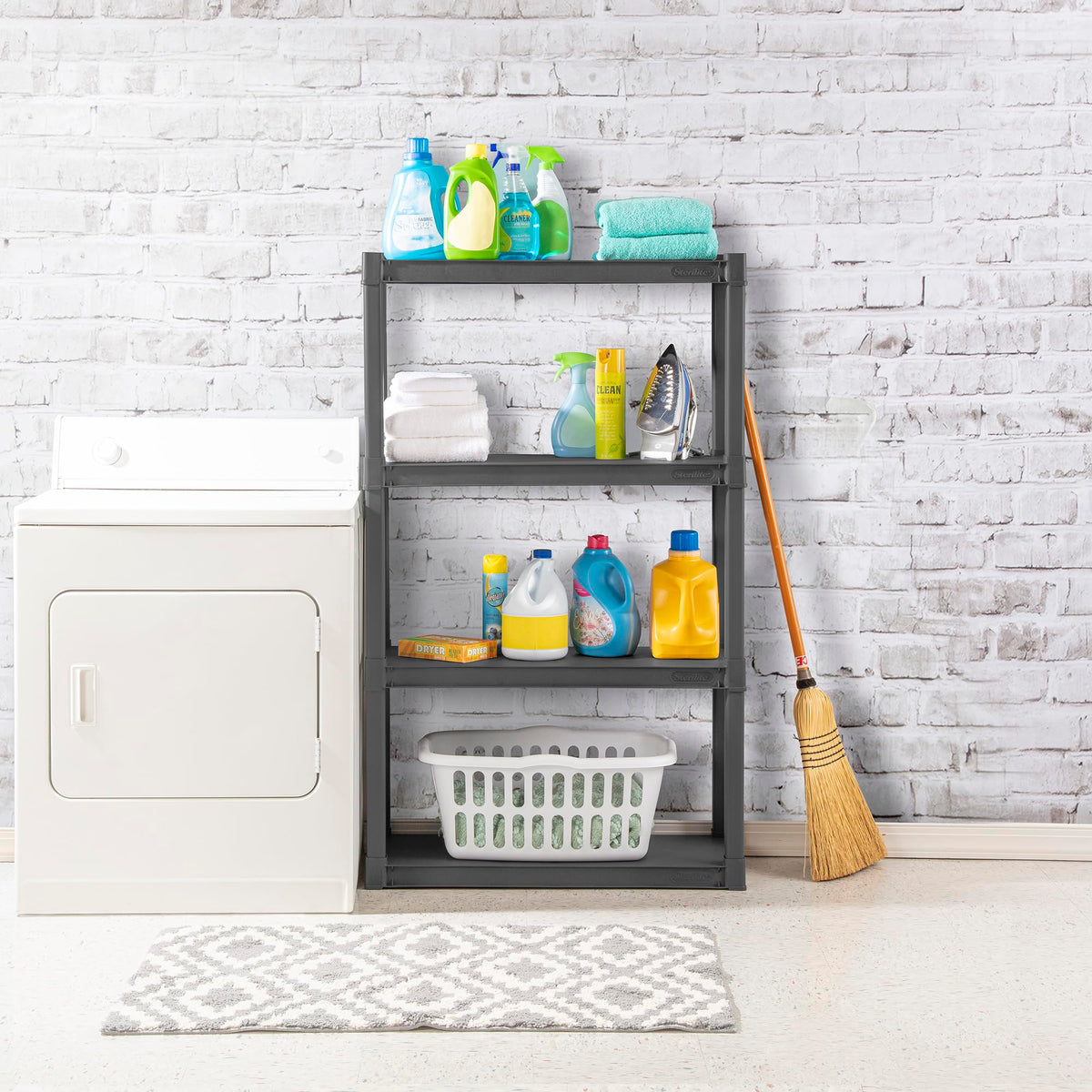 Sterilite 2-Pack 4 Shelf Unit, Heavy-Duty Shelving Storage and Utility Rack - Standing Plastic Organizer Shelves for Kitchen, Bathroom, and Garage