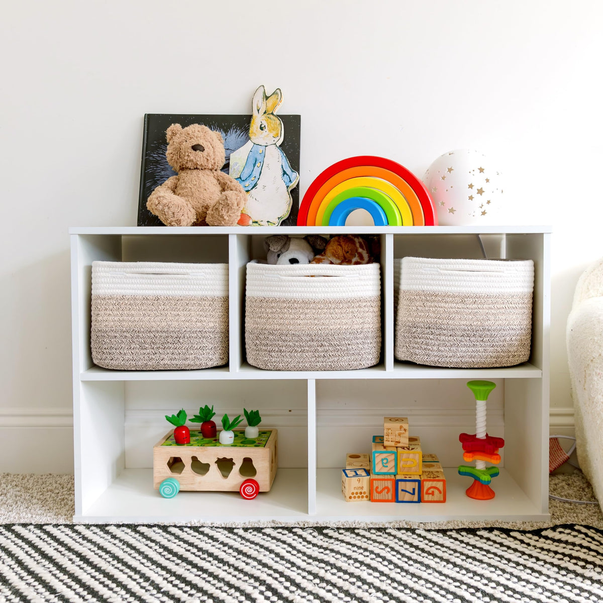 NaturalCozy Storage Cubes 9”x9”x7”Cotton Rope Woven Baskets for Organizing 3-Pack | 9 Inch Cube Storage Bin | Small Basket for Shelf Nursery, Pantry, Decorative Plant, Bathroom Closet, Toy Gift