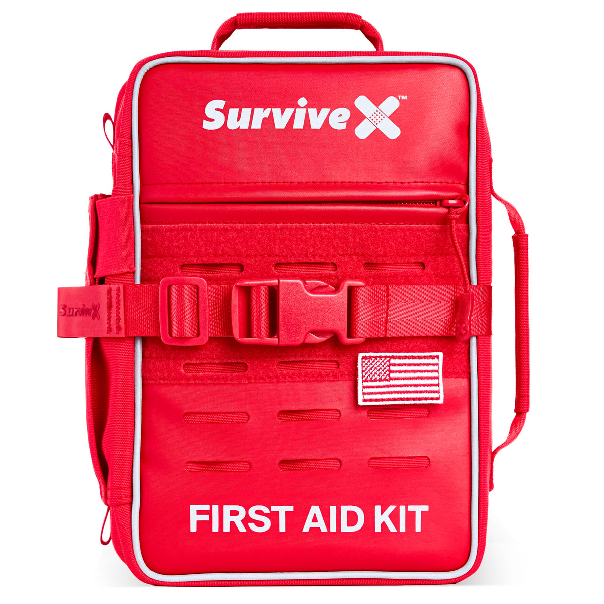 SurviveX Large Pro First Aid Kit for Car, Travel & Home - Emergency Kit for Hiking, Camping, Backpacking and Outdoors - Includes Zip Stitch Wound Closure Strips