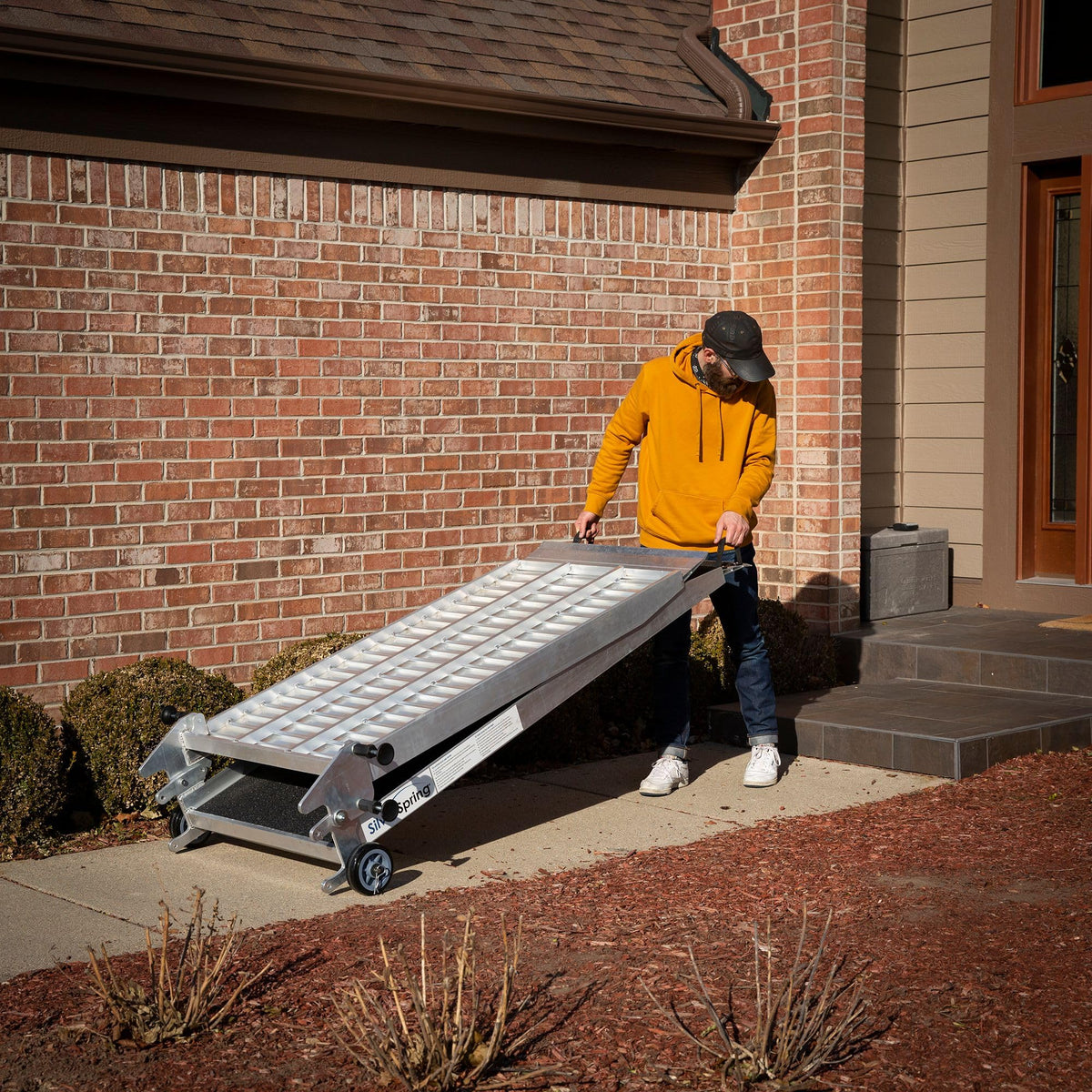 12' Portable Wheelchair Ramp, 800 lb Cap, for Home Straps, Silver Spring