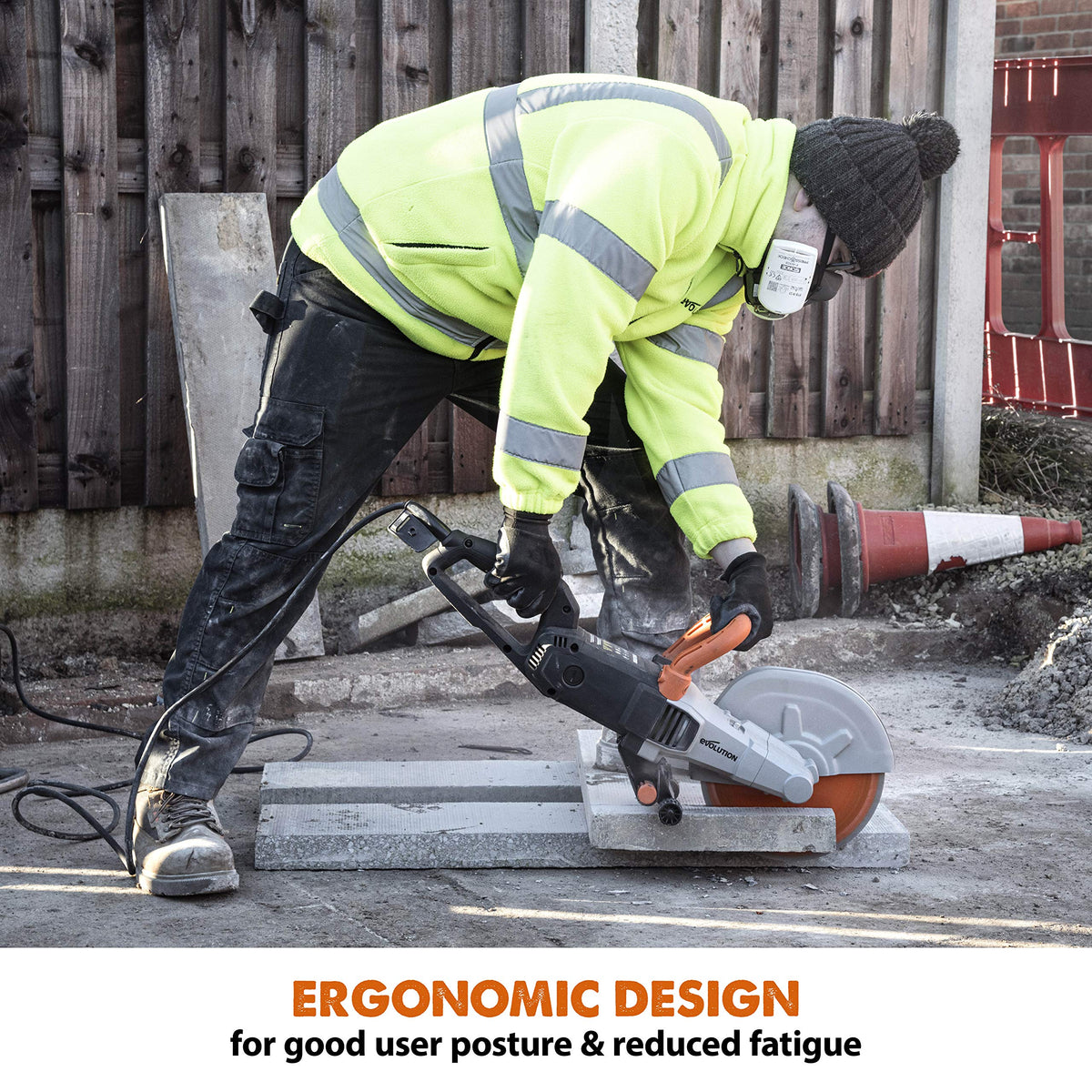 Evolution R255DCT | 10 in. Electric Concrete Saw | Premium Diamond Blade Included | 15A Motor | 4-1/16" Cut Depth | No Gas, No Fumes | Disc Cutter / Power Cutter / Cut-Off Saw | Brick & Masonry