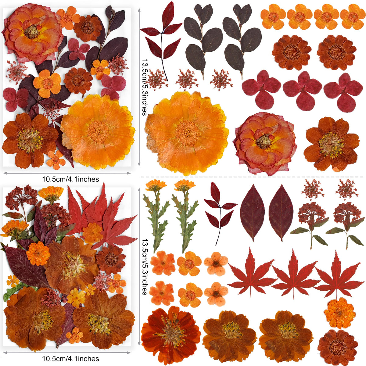 141PCS Brown Fall Dried Pressed Flowers for Resin - YouthBro Real Nature Flowers Butterfly Stikers Set for Christmas DIY Candle Soap Vase Making Nail Card Scrapbook Art Craft Floral Decors