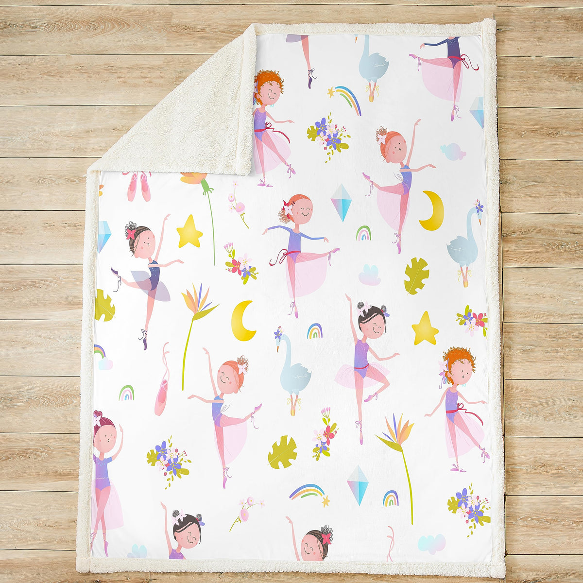 Girls Pink Ballerina Print Fleece Throw Blanket - Soft Fuzzy Plush for Bed, Couch, Toddler - Cute Floral Tropical Palm Leaf Sherpa - Ballet Dancer Room Decor - 50"x60"