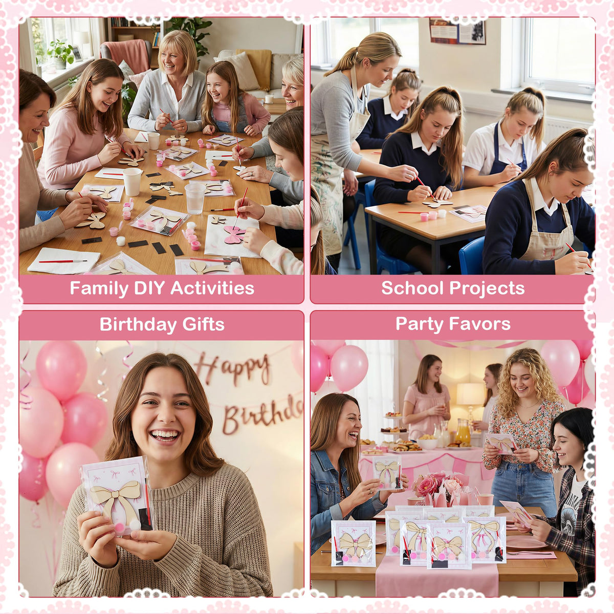 Bafeil 24 Sets Pink Bow Party Favors, DIY Wooden Bows Painting Crafts Kit with Magnets, Coquette Bow Birthday Decorations, Pink Bows Birthday Party Supplies Gifts Goodie Bags Stuffers Prizes