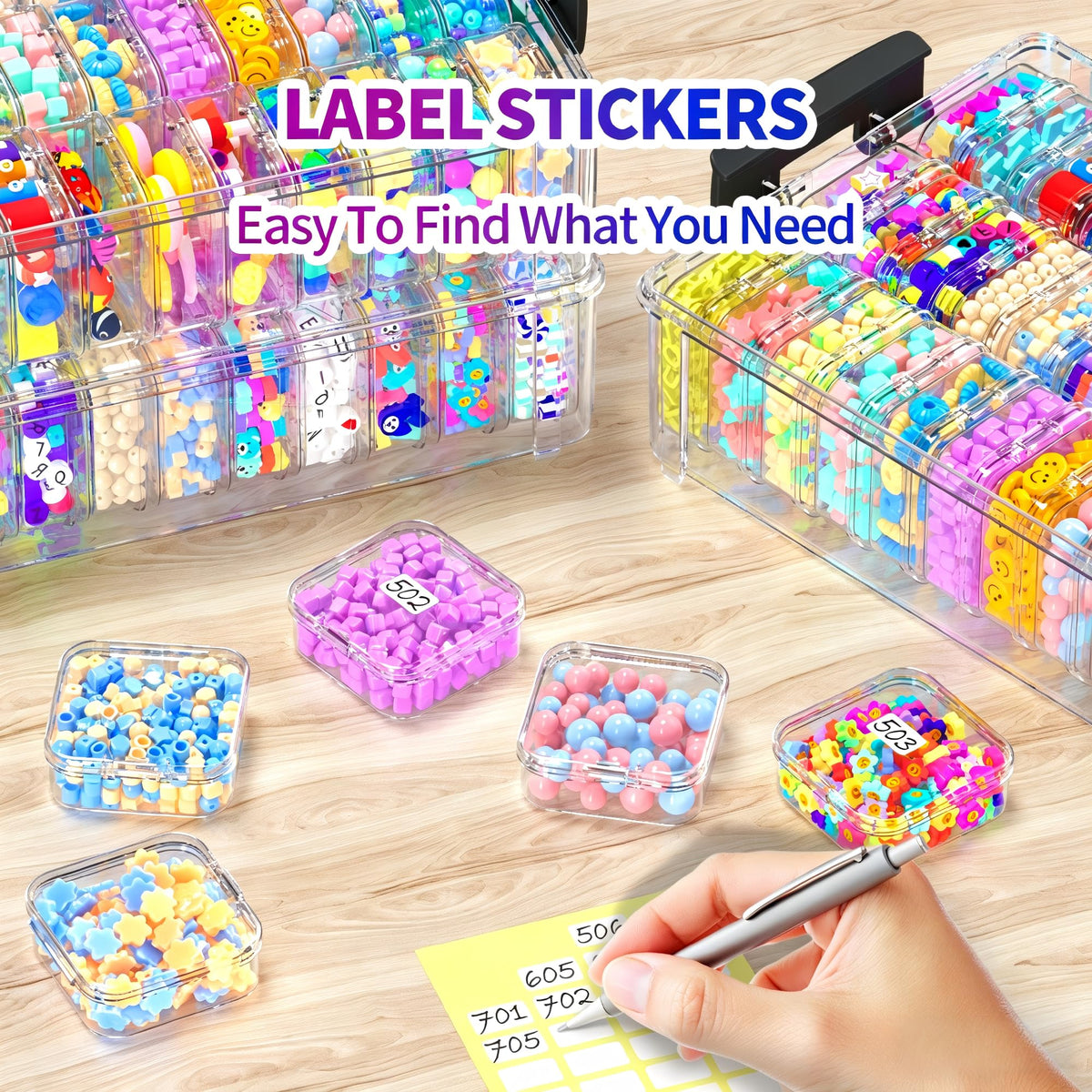 VANSUNS Bead Organizer Box 120 Pcs, 4-Tier Large Capacity Stackable Bead Storage Containers, Portable Plastic Craft Organizers for Jewelry Making, Bracelets, DIY, Nail Art Charms