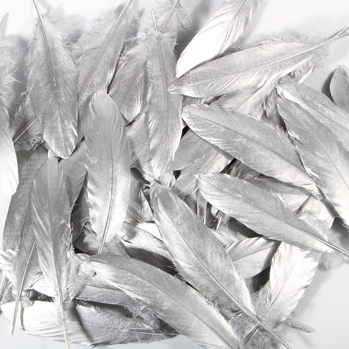 THARAHT 120pcs Silver Goose Feathers Natural Bulk 6-8 inch 15-20cm for Crafts DIY Cosplay Wedding Party Halloween Decoration Goose Nagoire Feathers