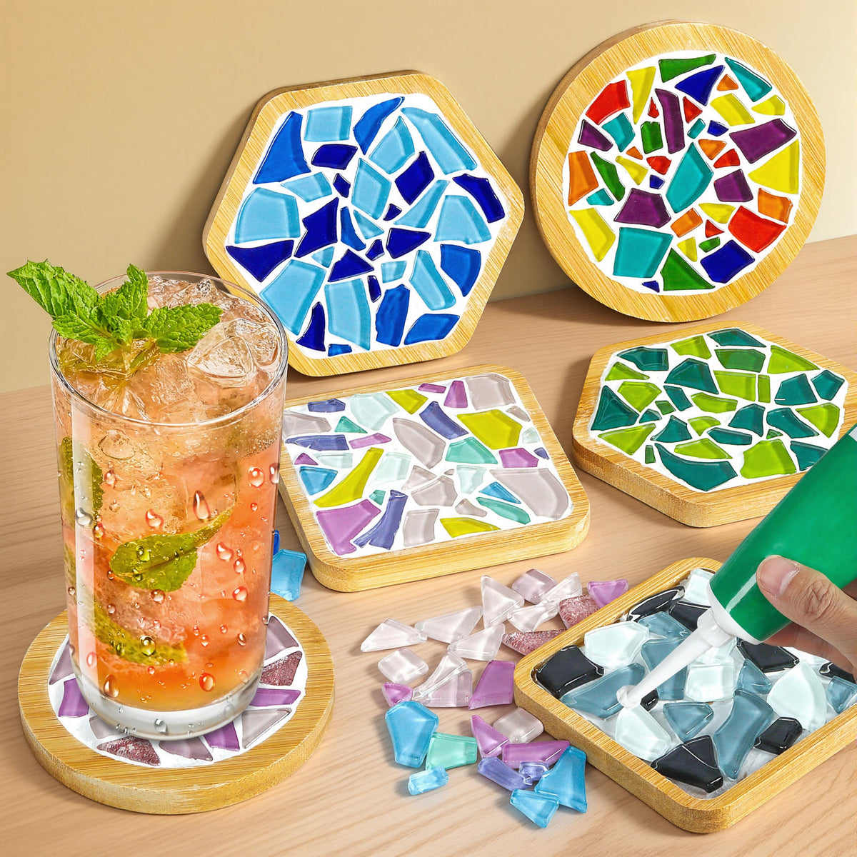 ZAIONE Coaster Crafts Kit for Adults: 6 Sets DIY Mosaic Tiles Coasters with Grout Filler for Mother's Day Drinks Bottle Coffee Mug Home Decor