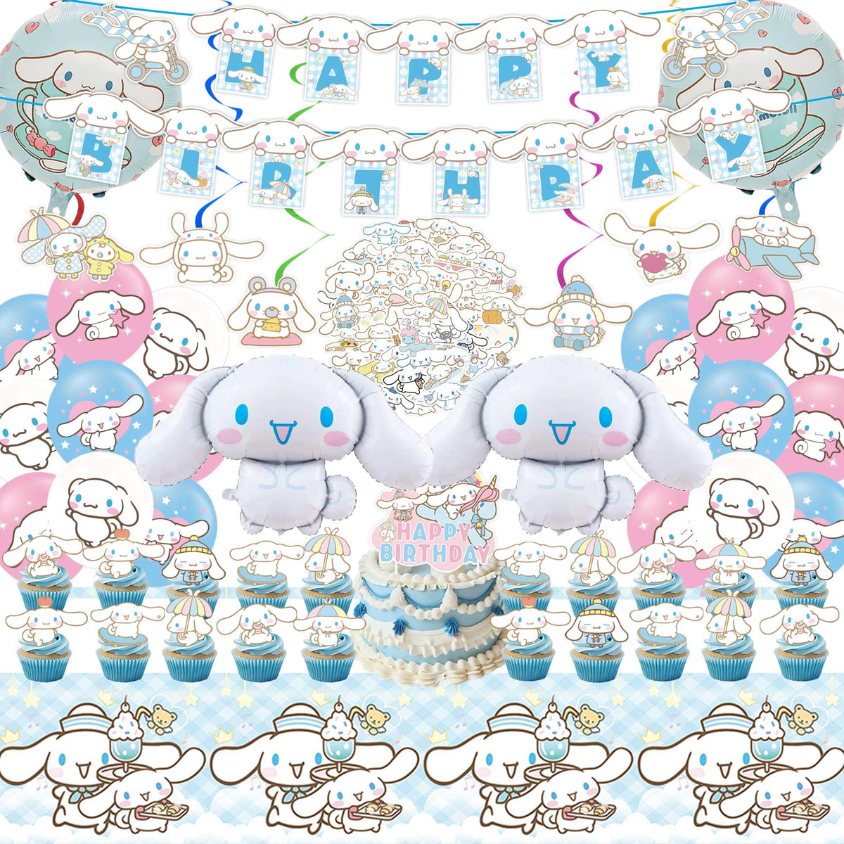 Birthday Party Decorations, Cute Party Supplies Include Banner, latex Balloons, Hanging Swirls, Foil Balloon, Cake Cupcake Toppers, Tablecloth for Theme Party