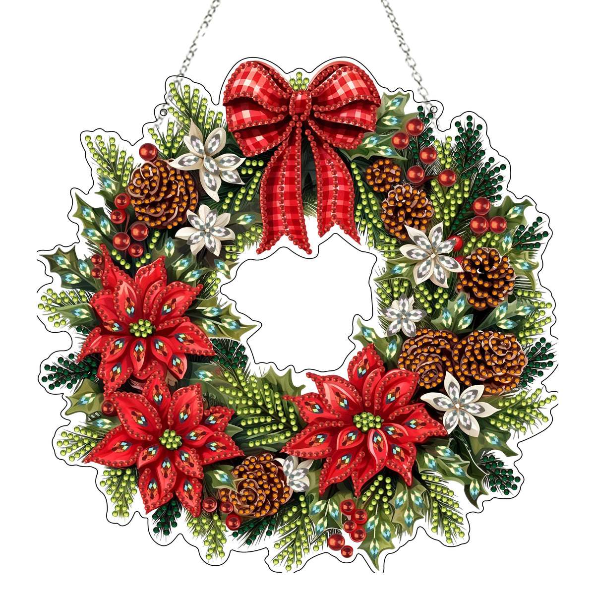 Diamond Art Hanging Kit for Adult,Special Shaped Rhinestone,DIY Acrylic Diamond Art Painting Window Pendants Home Garden Wall Hanging Kits Hanging Ornament,Double Sided. (Christmas Wreath)