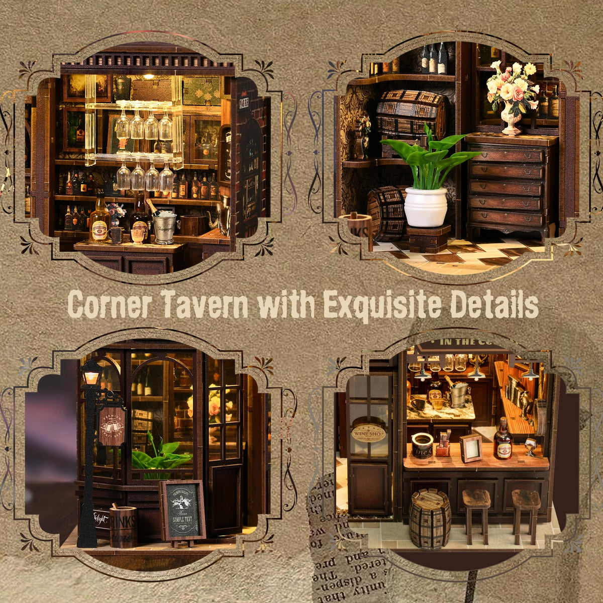 Soothee DIY Book Nook Kit with LED Lights | 3D Puzzles for Adults & Teens, Miniatures and Model Building Kits for Bookshelf Decor, Relaxing & Unique Gift for Craft Lovers | Corner Tavern