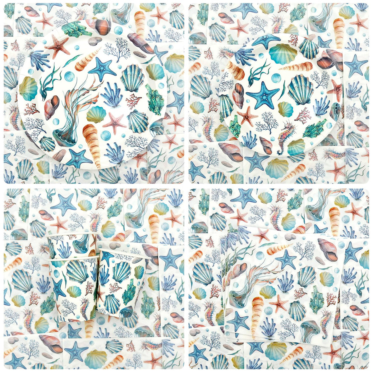 Obussgar Shells Birthday Party Decorations - Shells Party Supplies including Backdrop, Plate, Cake Topper, Cup, Napkin, Balloon, Tablecloth - Serves 20