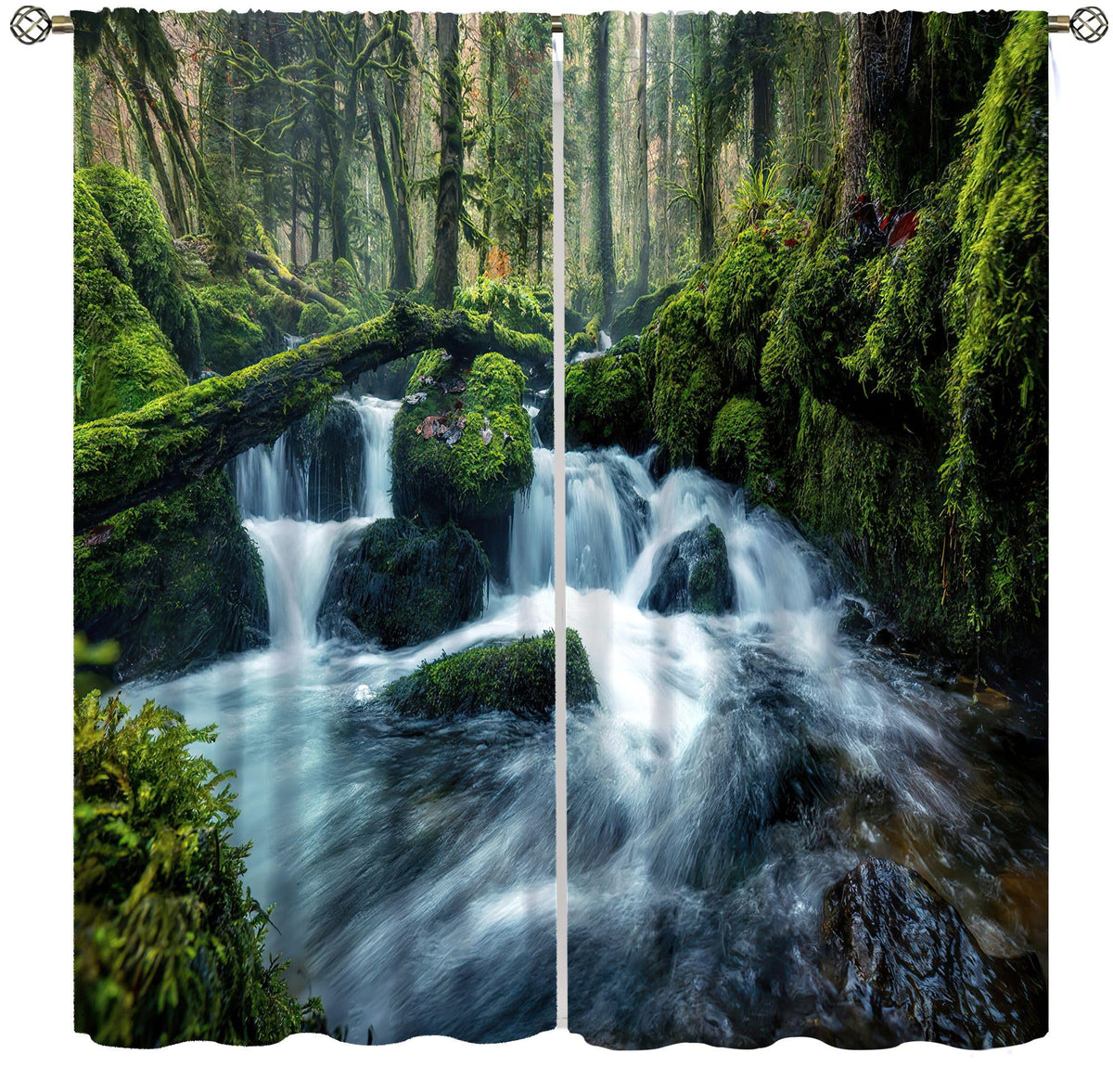 AuiMzoo Waterfall Landscape Blackout Curtains, Natural Green Trees Plants Waterfall Scenic Landscape Jungle, Bedroom Living Room Kitchen 21" W x 45" L