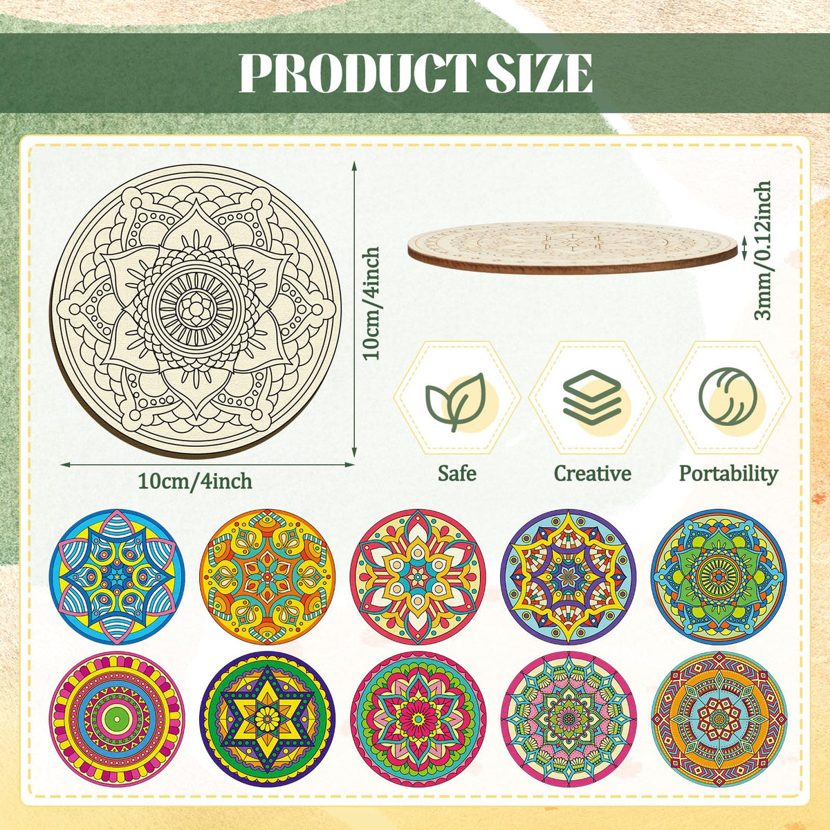 Reallnaive 45 Pcs Mandala Wooden Coasters Painting Kit, 4 Inch Paint Your Own Boho Coasters with Markers, Mothers Day Arts and Crafts for Adults Women Seniors Elderly Crafters Gifts