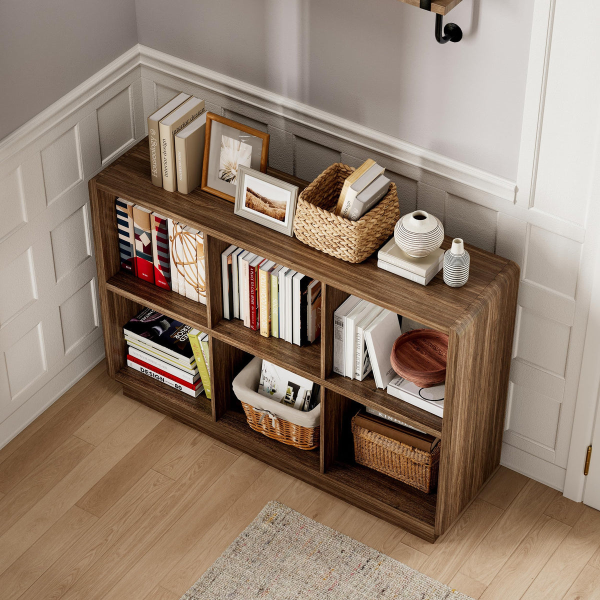 ChooChoo 6 Cube Storage Organizer, Wooden Bookcase with Storage, Cube Storage Bookshelf for Bedroom and Home Office, Brown Walnut