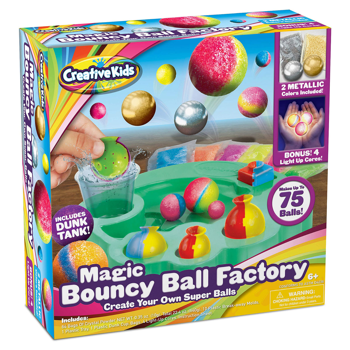 Magic Bouncy Ball Factory Set - Make 75 Stunning DIY Bouncy Balls, Light-Up Magic Balls! Science Kits for Kids, Perfect for Science Projects and Science Parties!