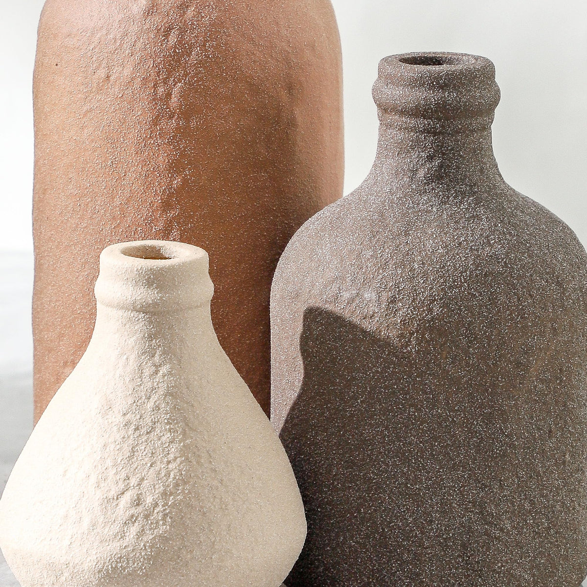 Ceramic Vase Set of 3, Vases Home Decor, Decorative Vases for Table, Boho Flower Vase Modern Neutral Vases for Room Decor, Table, Mantel,Entryway Living Room Kitchen Bedroom Bathroom - Brown