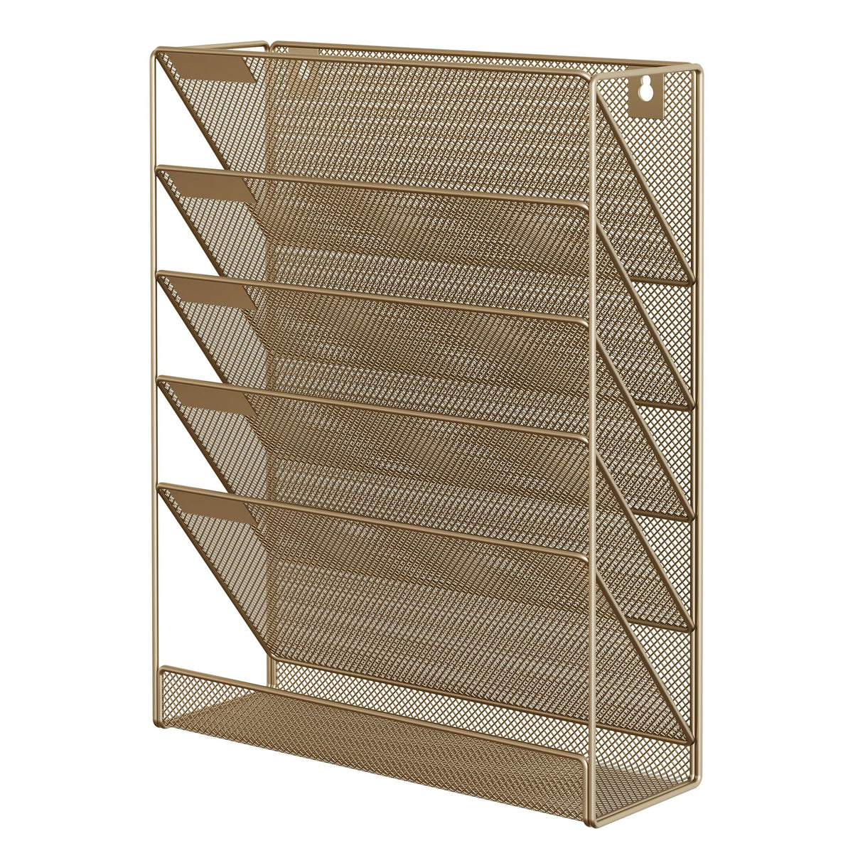 EasyPAG 5 Tier Wall File Holder, Mesh Hanging Folder Organizer with Classify Label, Versatile Desk File Holder, Vertical Wall Mounted Mail Organizer for Office Home Cubicle, Gold