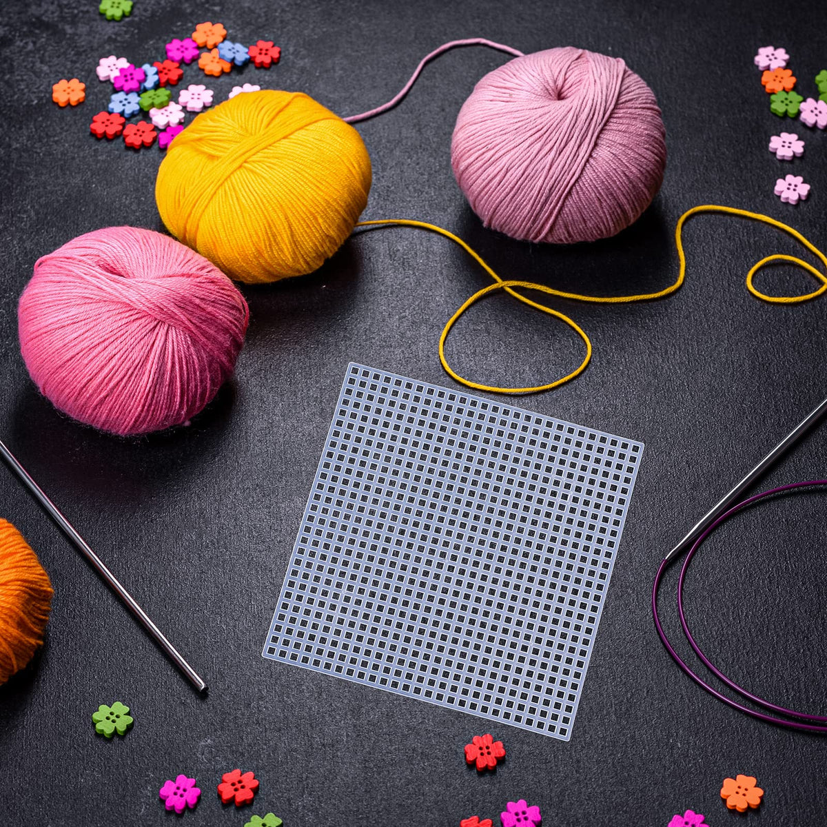 100 Pcs Square Plastic Canvas Mesh Sheets, 4.5'' Square Shape Needlepoint Canvas White Blank Canvas Plastic Mesh Mat for Needlework Embroidery Yarn Crafting Knit Crochet Project, 7 Count