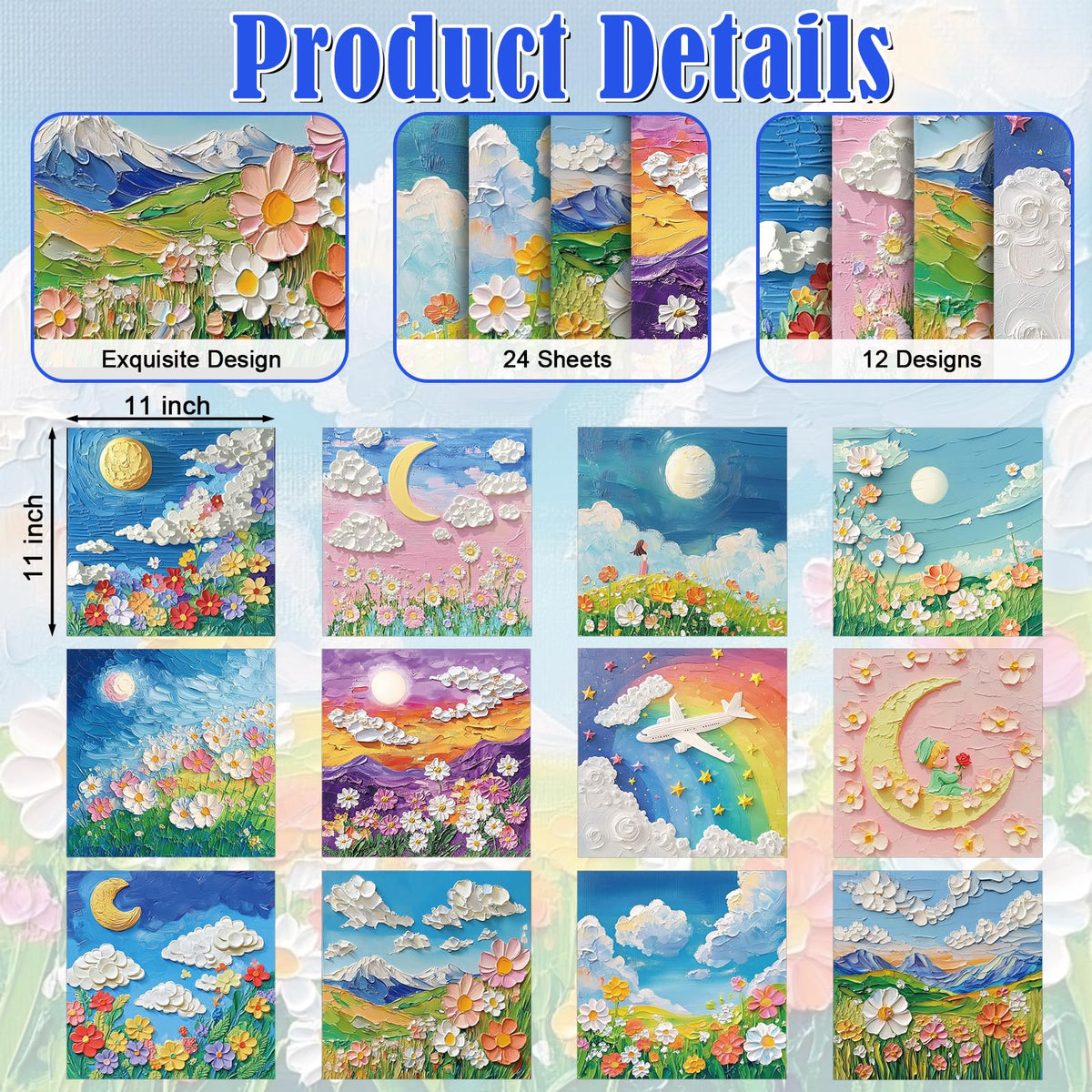 EggSun 48 Sheets Oil Painting Floral Scrapbook Paper,Oil Painting Floral Pattern Decorative Scrapbook Paper for Journals DIY Cards and Photo Albums,Aesthetic Craft Supplies